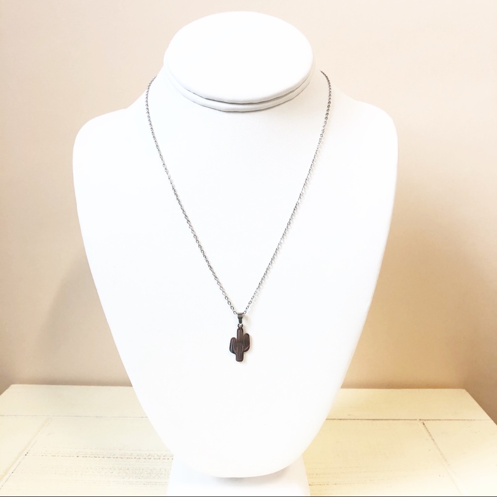 NEW Silver Cactus Earring Necklace Stainless Steel